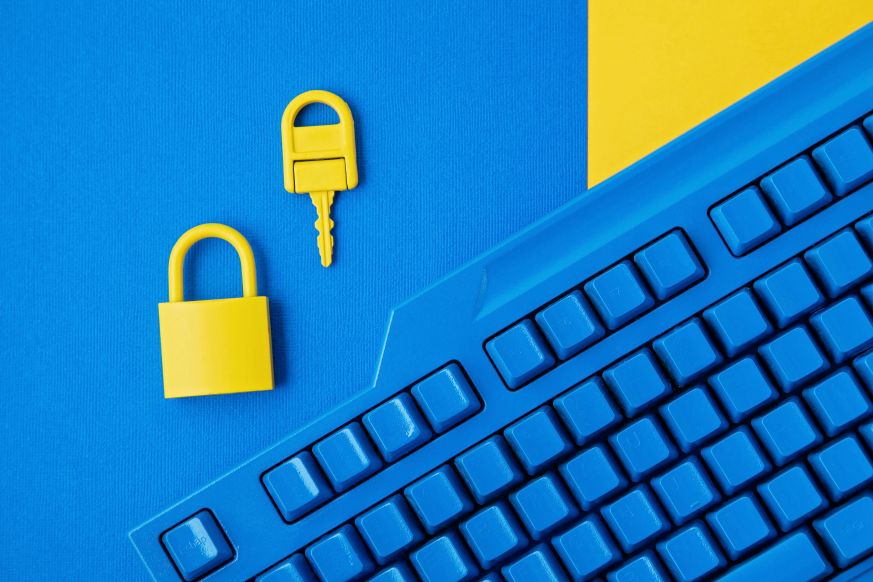 Big Data Security Cybersecurity Lock Key Keyboard Blue Yellow