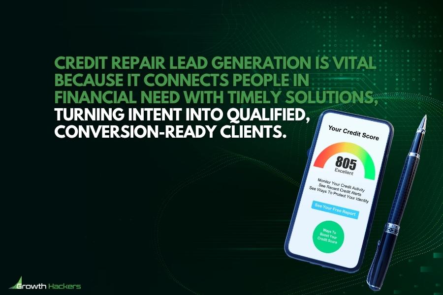 Credit repair lead generation is vital because it connects people in financial need with timely solutions turning intent into qualified conversion-ready clients