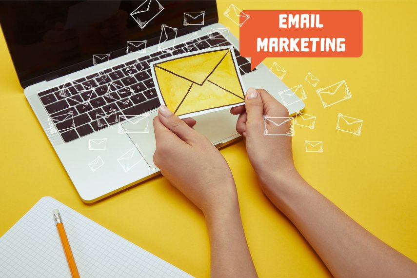Email Marketing Envelop Laptop Hands Yellow
