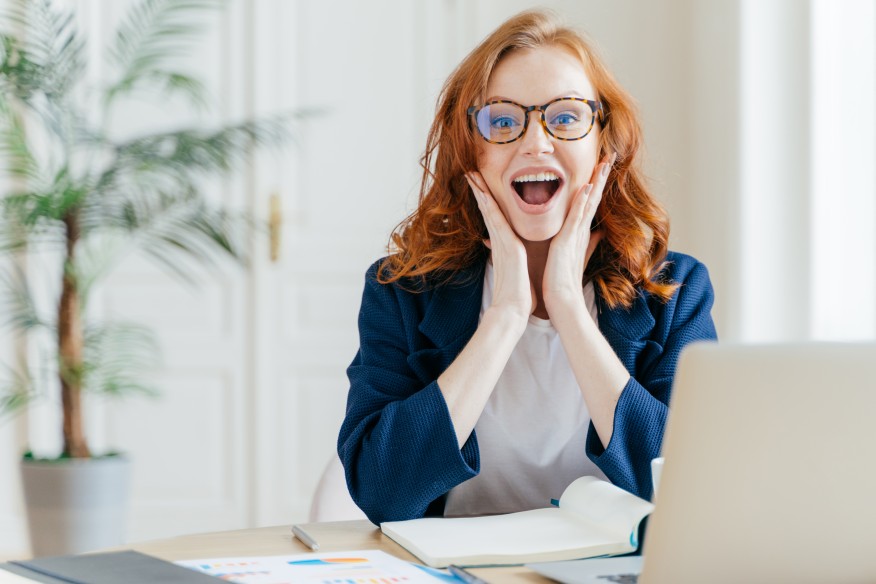 Female Office Worker Happy Smiling Woman Businesswoman Reward Employees