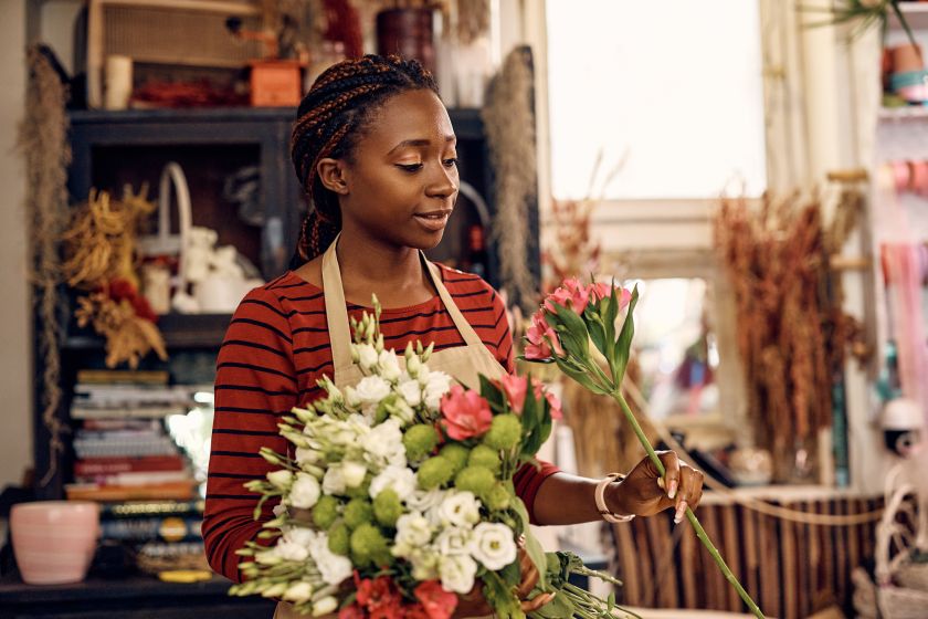 Local Florist Black Woman Female Making Flowers Bouquet Art