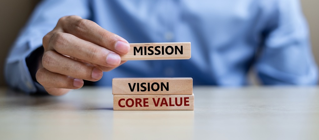 Mission Vision Core Value Business Wooden Blocks KPIs