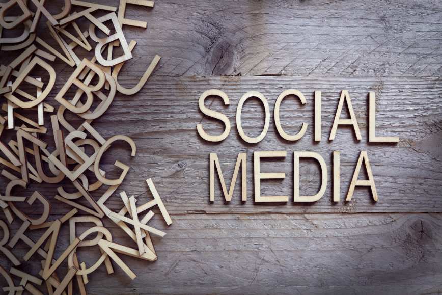 Social Media Letters Wooden Board Written Management Marketing SMM