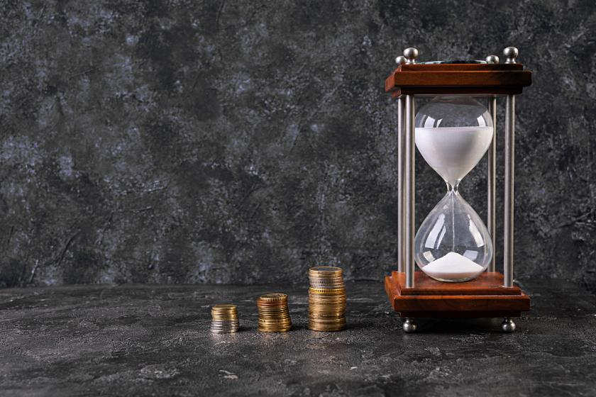 Time Saving Hourglass Save Money Coins Management