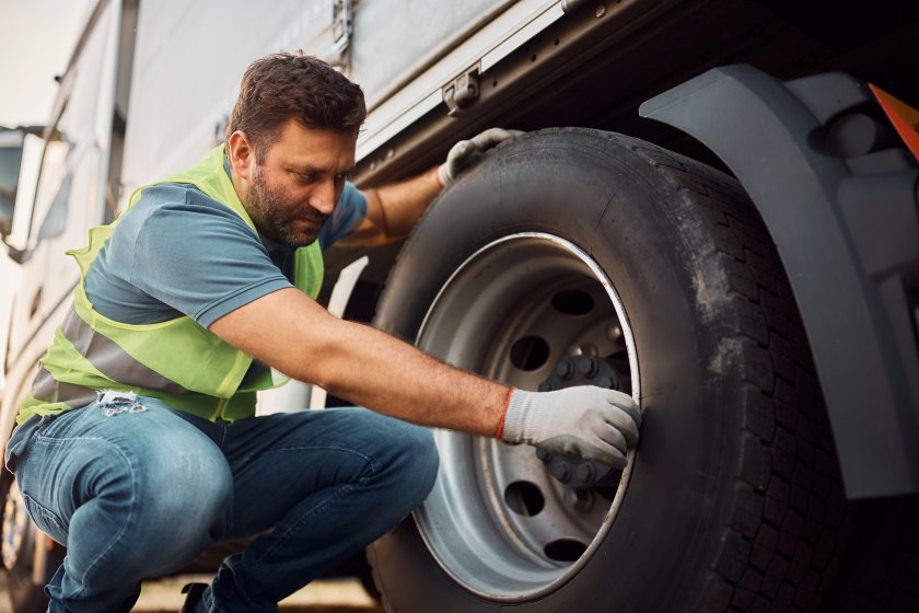 Truck Drive Inspecting Flat Tires Tire Inspection