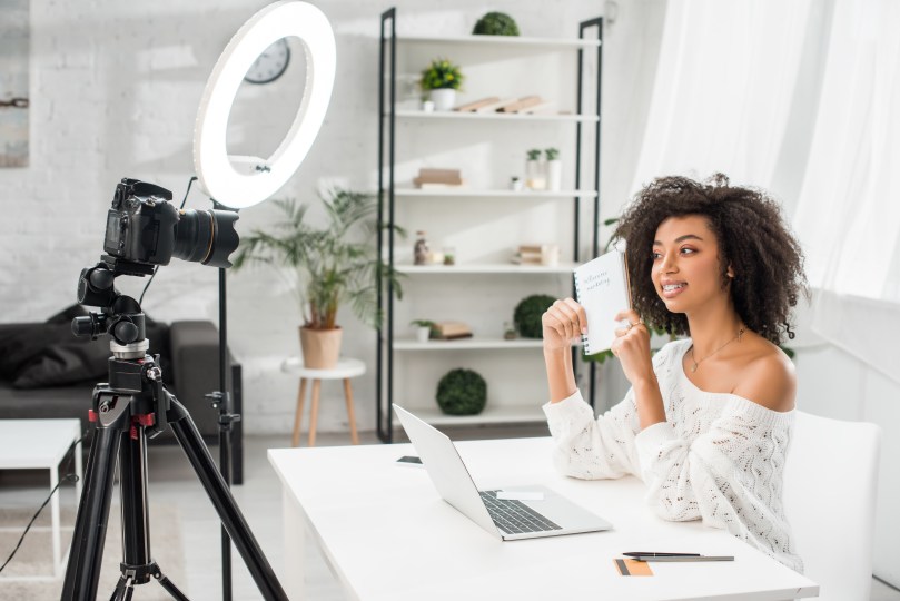Woman Camera Influencer Video Marketing Social Media White Background