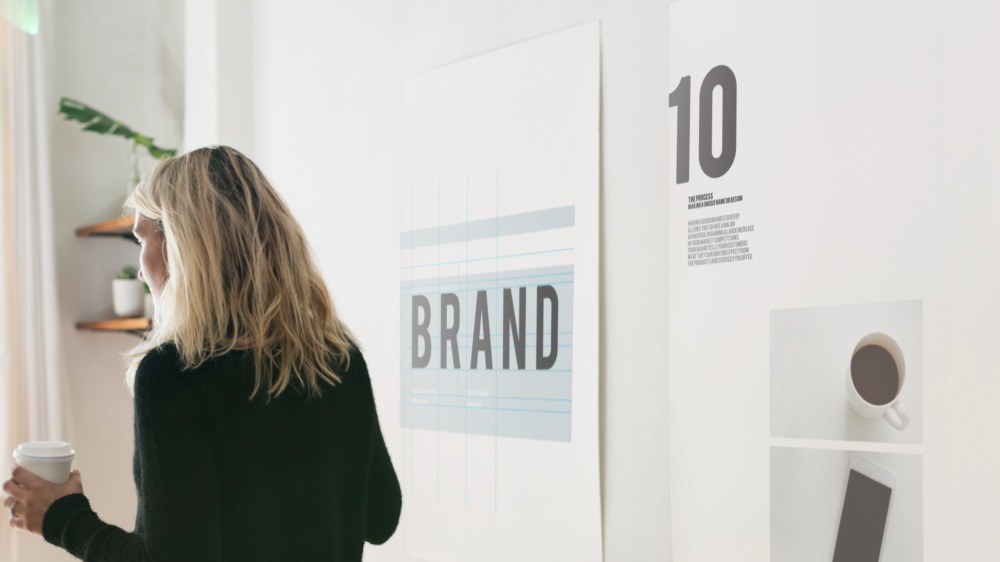 Businesswoman Coffee Walking Whiteboard Brand Strategy Positioning Branding