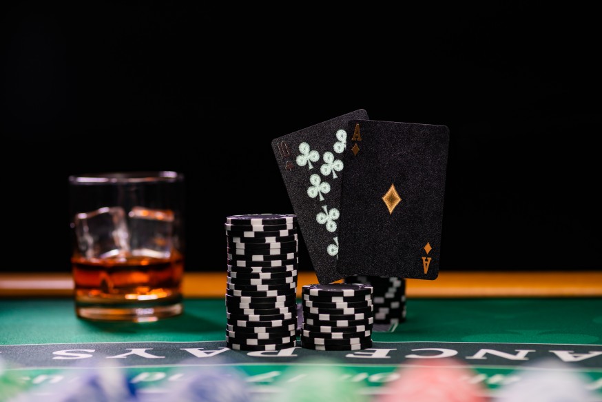 Casino Black Jack Table Dark Cards Branding Brand Identity Whiskey Glass