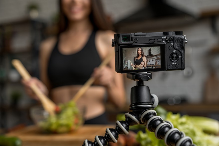 Food Influencer Woman Camera Filming Cooking Female Marketing Influencers Video