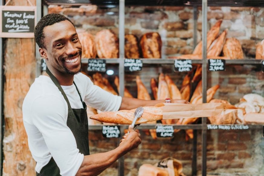 Happy Smiling Man Working Bakery Baguette Bread Authenticity Male Baker