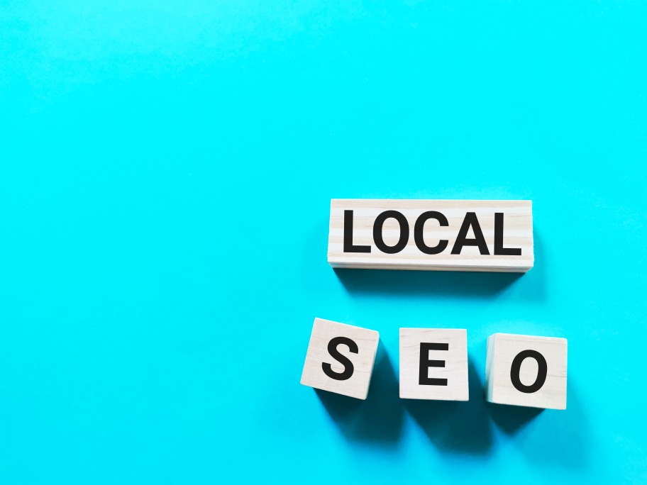 Local SEO Concept Letters Written Wooden Blocks Blue Search Engine Optimization