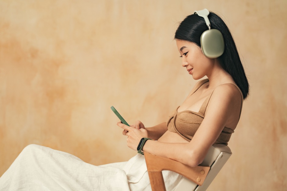 Mobile App Female User Woman Listening Music Smartphone