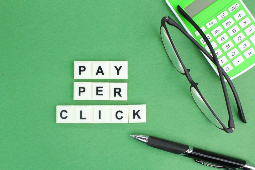 Pay Per Click PPC Letters Words Pen Glasses Calculator Green