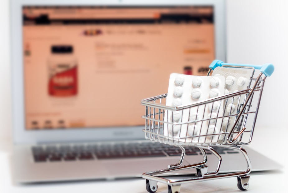 Shopping Supplements Online eCommerce Cart Vitamins Website Laptop
