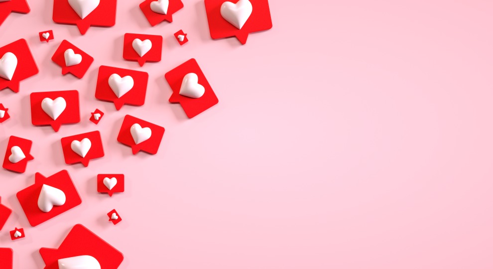 Social Media Likes Engagement Heart Speech Bubbles Red Pink Marketing