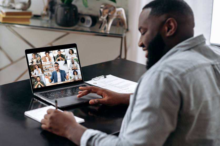 Virtual Collaboration Meeting Remote Work Group Brainstorming Online Laptop