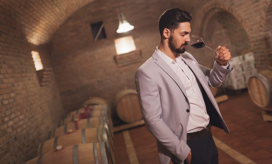Wine Tasting Cellar Man Male Smelling Red Wines Glass Oenology