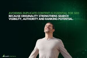 Avoiding duplicate content is essential for SEO because originality strengthens search visibility authority and ranking potential
