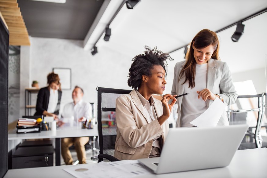 Business Women Consulting Each Other Office Planning Communicating Team Work