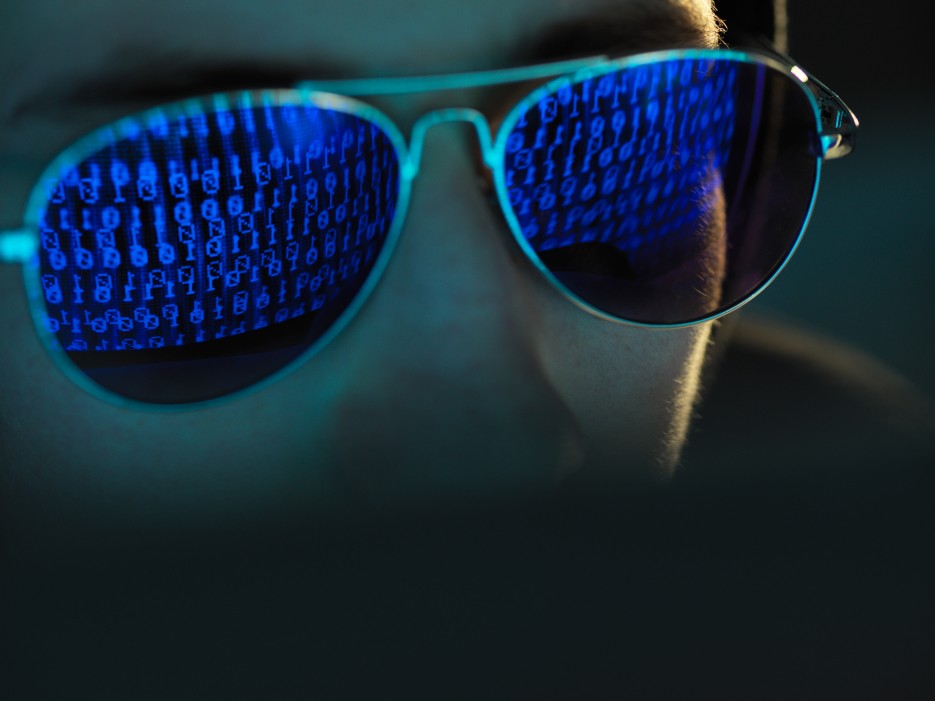 Cybercrime Hacker Glasses Reflection Matrix Number Crybersecurity Hacking Malware Virus Fraud Ransomware