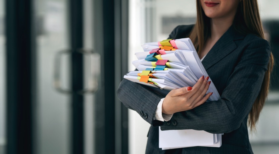 Heavy Documentation Businesswoman Business Female Woman Holding Documents Folders