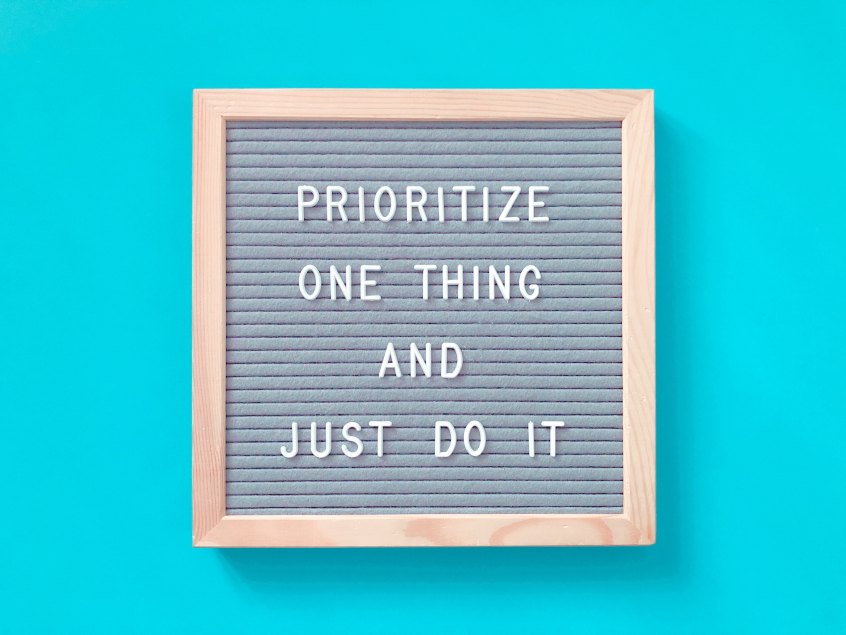 Prioritize One Thing and Just Do It Letters Written Blue Board Prioritization Focus