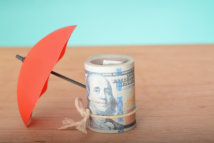 Red Umbrella Protecting Dollar Bills Money Risk Mitigation Management
