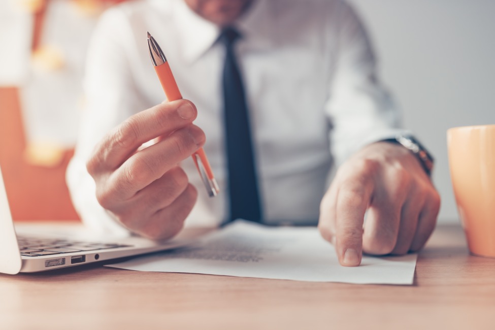 Sign Business Contract Man Offering Pencil Signing Agreement