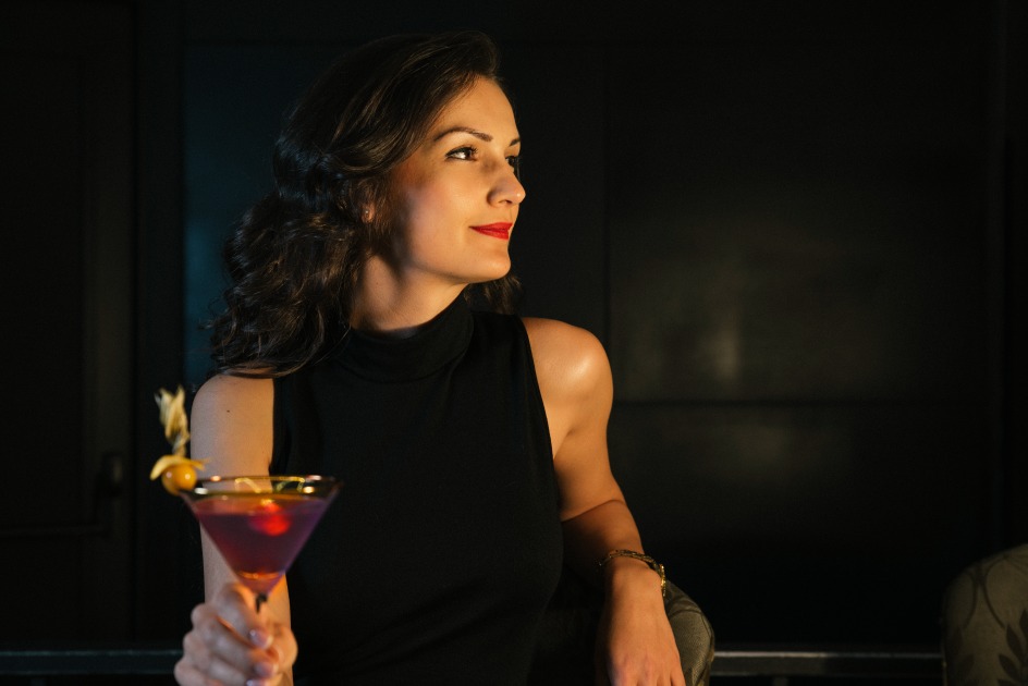 Elegant Sophisticated Woman Drinking Cocktail Night Club Female Clubbing