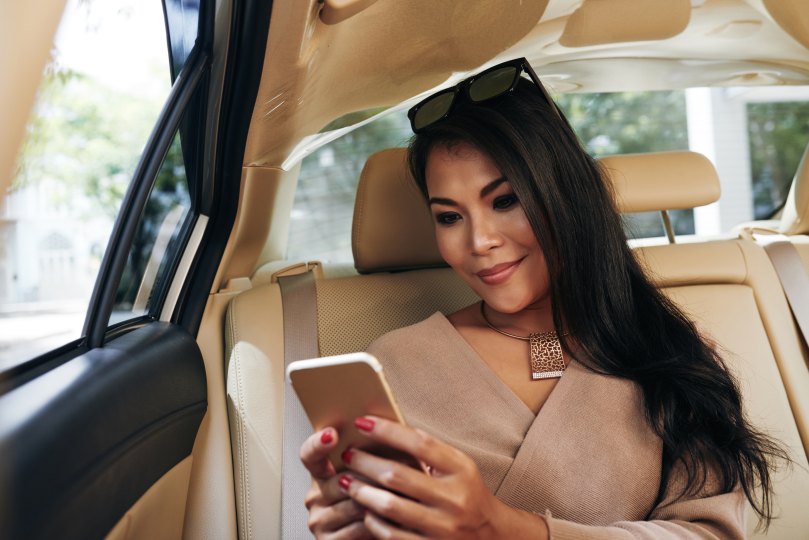 Social Media Marketing Influencer Woman Female Elegant Inside Car Fashionable