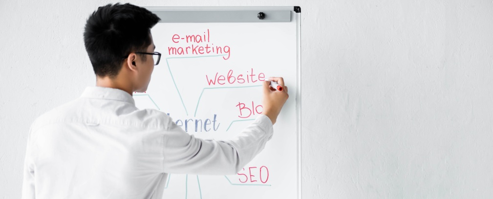 Website Traffic Man Whiteboard Blog Internet Visitors Concept