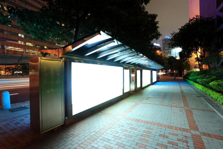 Blank Lights White Billboard Bus Shelter Outdoors