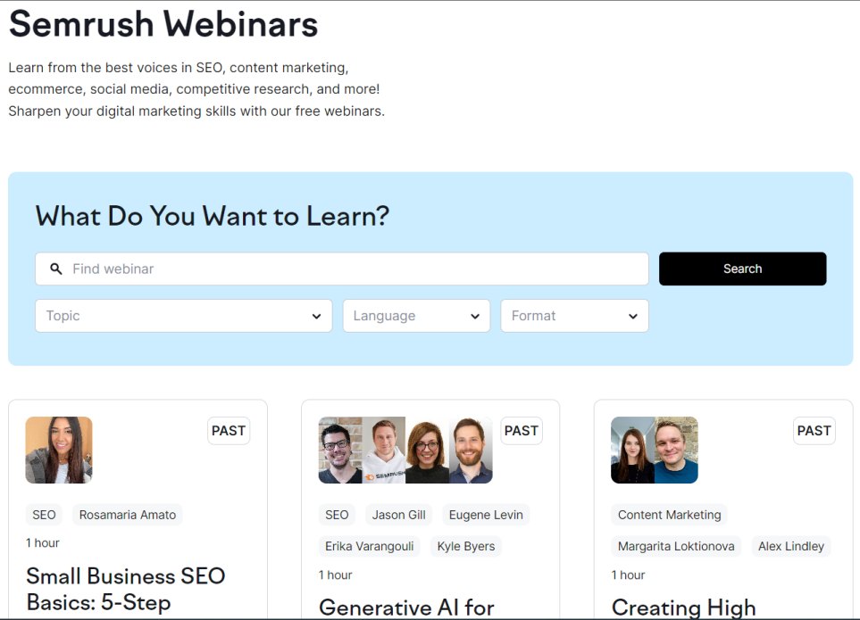 Create Webinar Page Example Sample By SEMrush Webinars