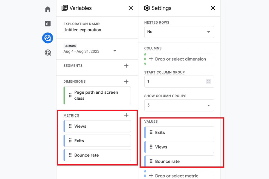 Gogle Analytics - Drag metrics