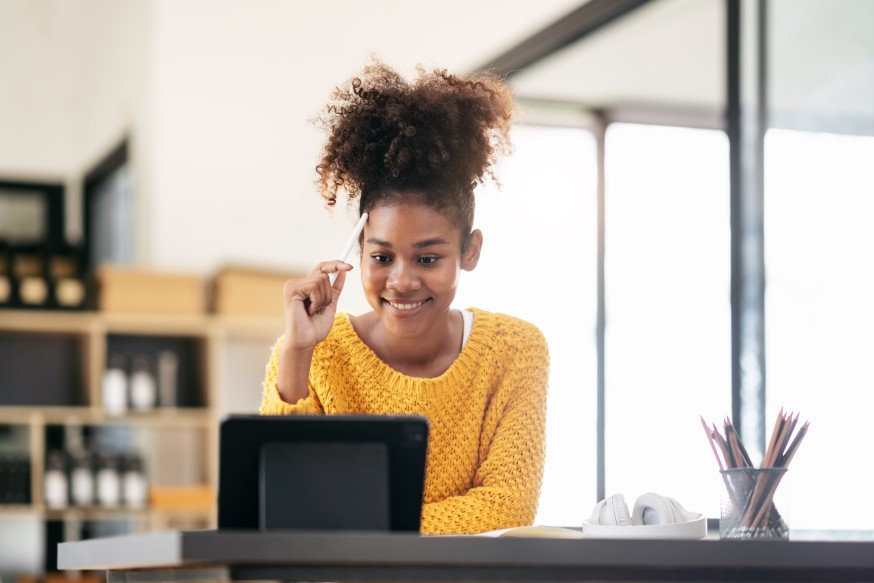 Young Student Female Woman eLearning Taking College Classes Online Laptop