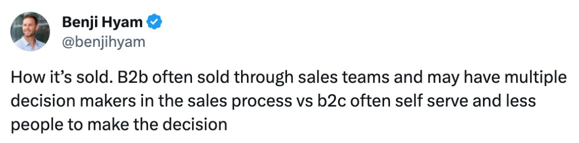 Benji Hyam Tweet Twitter B2B vs B2C Sales Teams