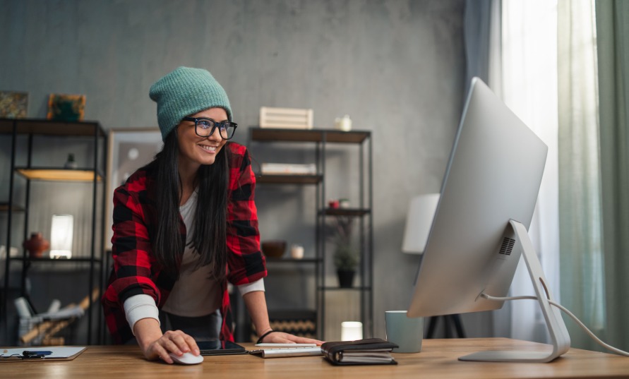 Happy Creative Female Woman Computer Happy Smiling