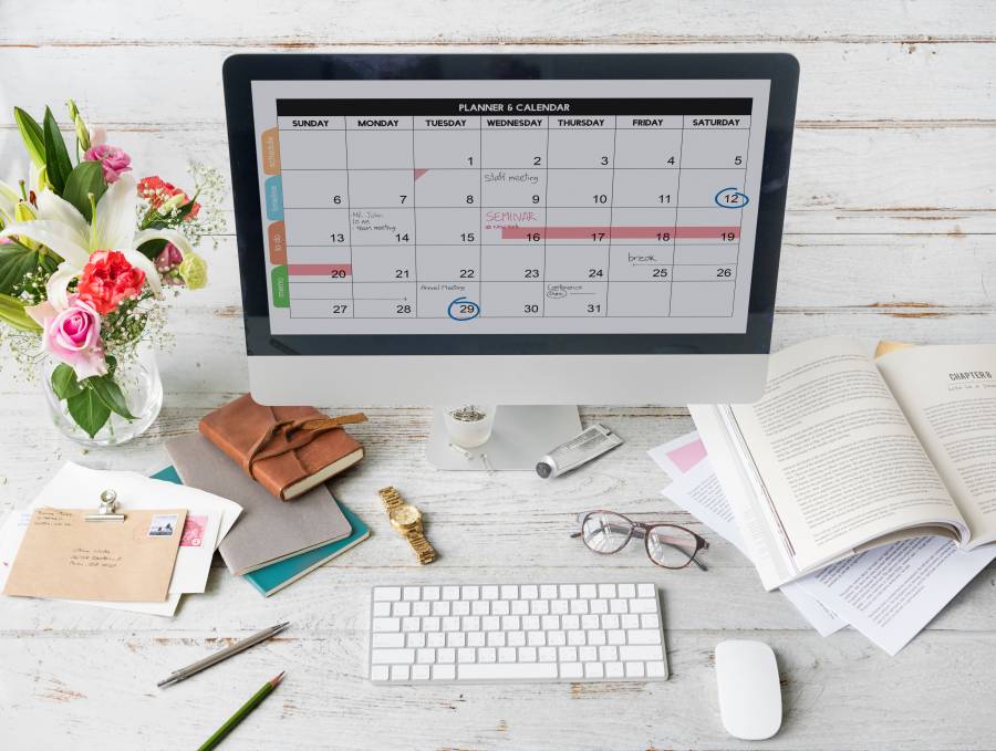 Posting Schedule Calendar Planner Computer Digital Marketing Office Desktop Business