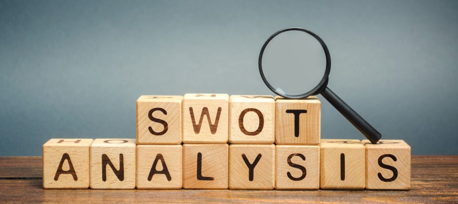 SWOT Analysis Concept Wooden Cubes Strengths Weaknesses Opportunities Threats