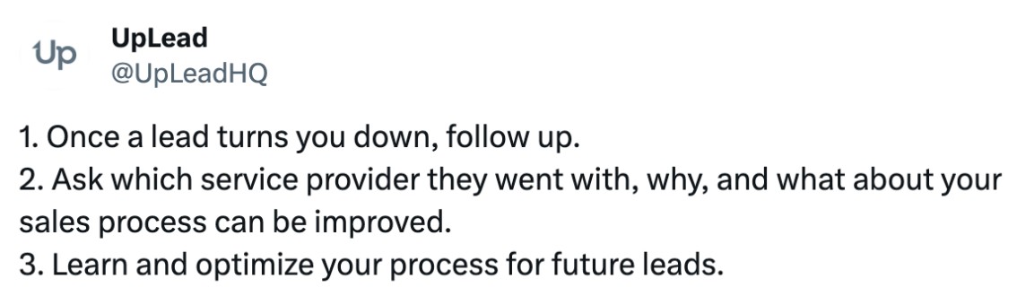 UpLead Tweet Twitter Sales Rejection Process Lead Generation