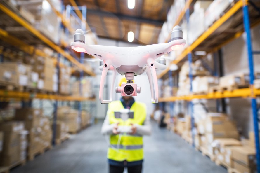 Manufacturing Worker Flying Drone Warehouse Business Technology Drones