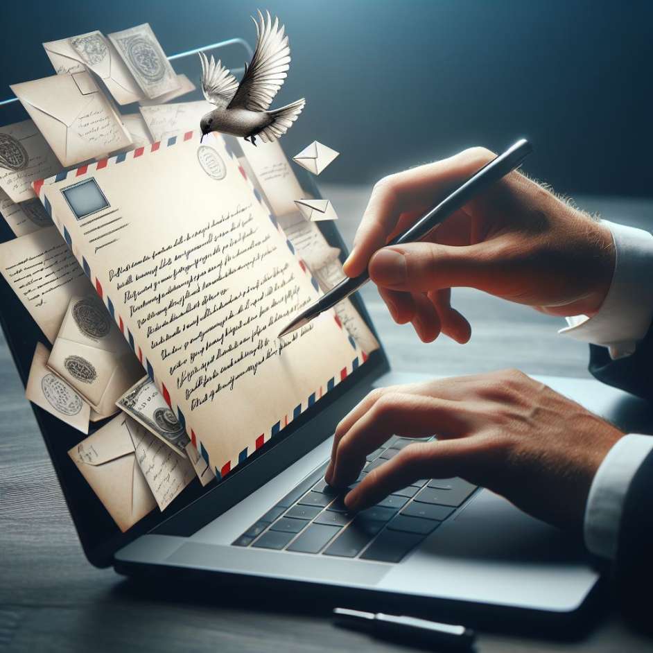 A hand literally writing an email on a laptop screen for personalized email marketing strategies