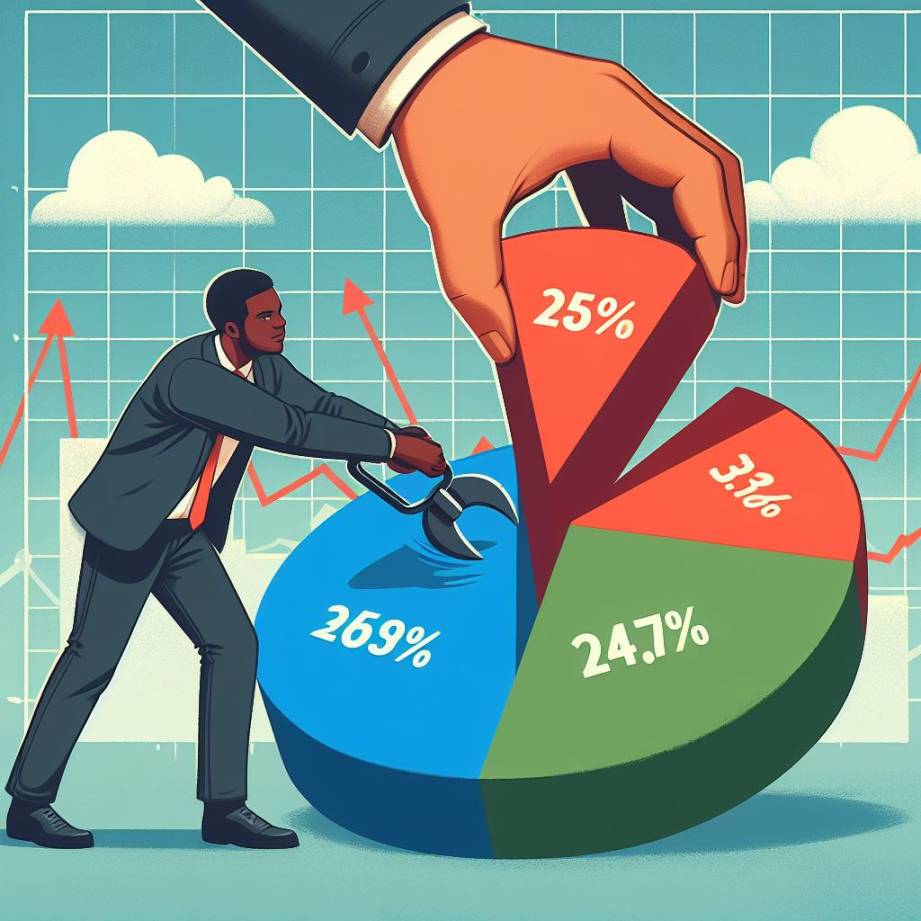 A man pulling out the largest portion from a pie chart that depicts market share