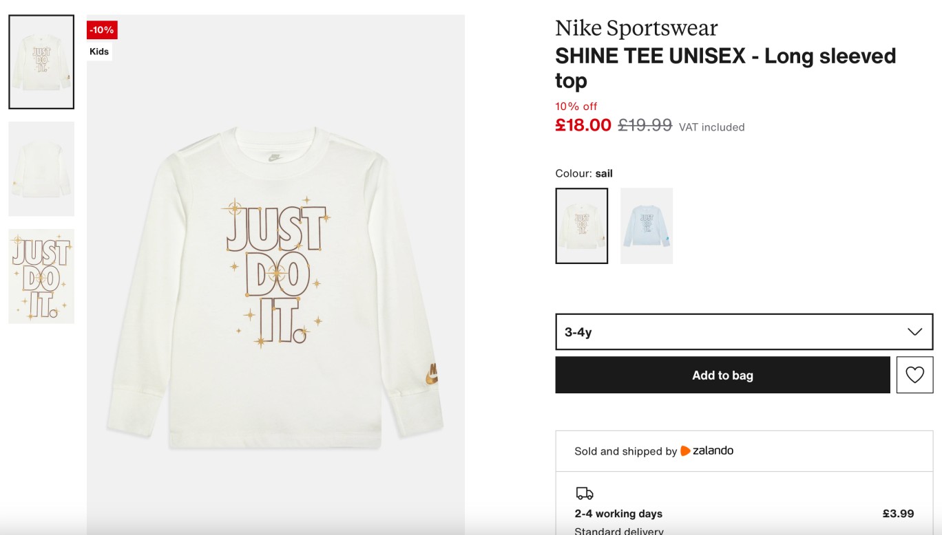 Nike Sportswear Product Page E-Commerce Size Changes