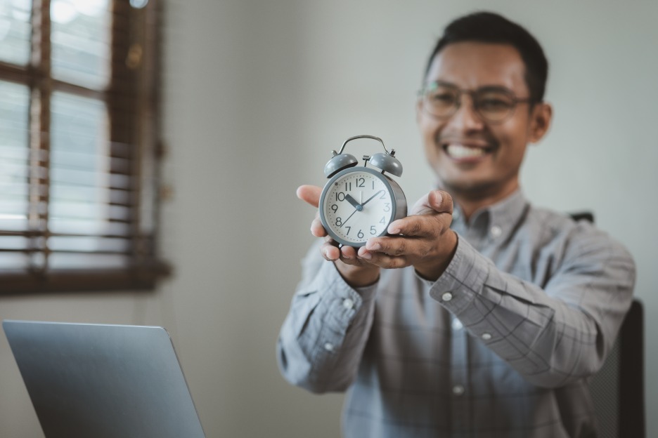 Time Flexibility Businessman Handing Out Clock Flexible Timing