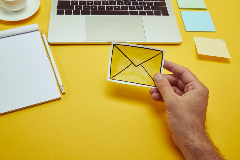 Email Marketing Concept Yellow Envelop Laptop