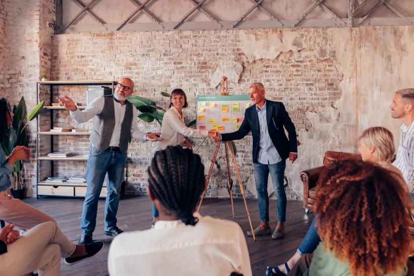 Event Venue Colleagues Shaking Hands Stage Business