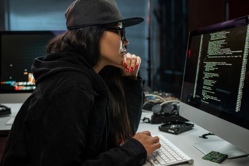 Female Hacker Cybersecurity Expert Woman Computer Coding Programming