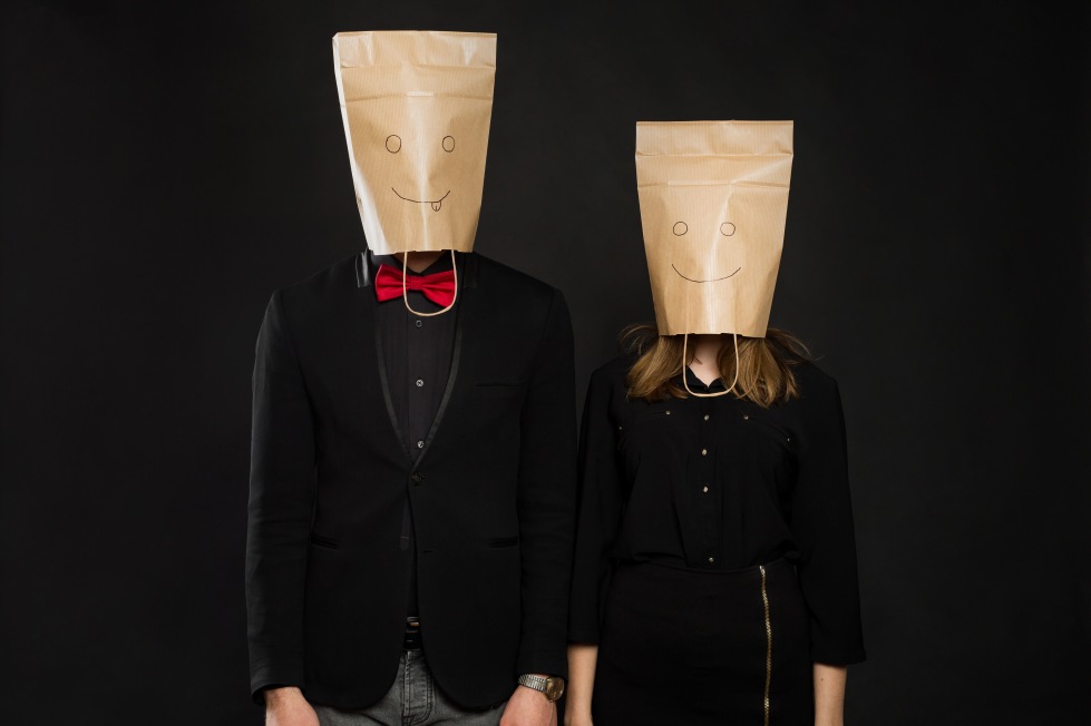 Man Woman Paper Bags on Head Incognito Mode