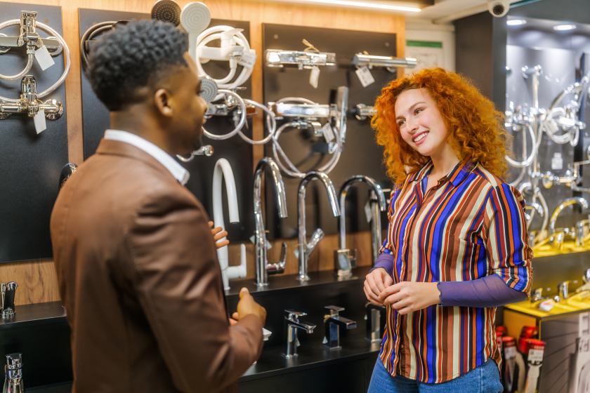 Woman Collecting Customer Feedback Bathroom Store Retail